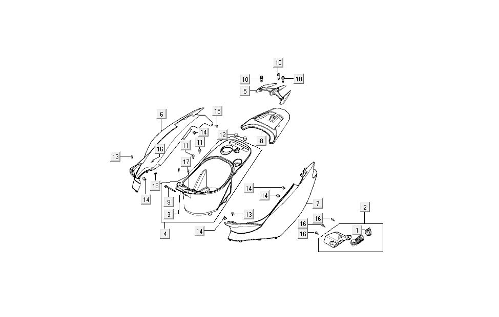 Cappe - Placcatura posteriore Kymco Super9 50 2 tempi AC nuovo modello argento - nero