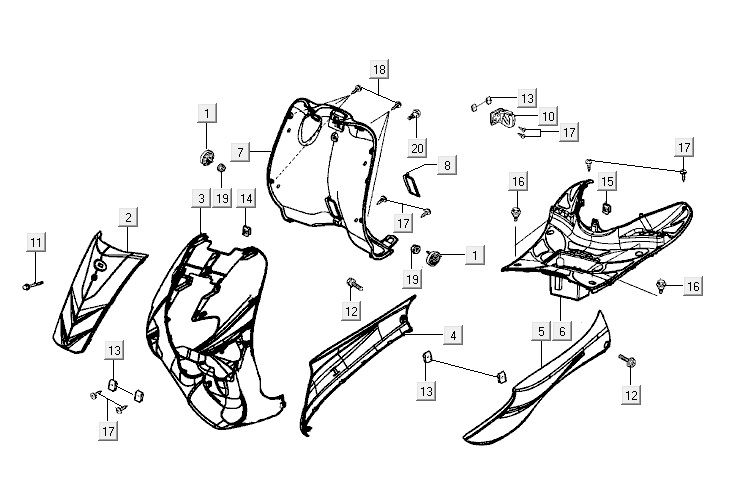 Cappucci - Placcatura Kymco Vitality 50 2 tempi AC argento perlato