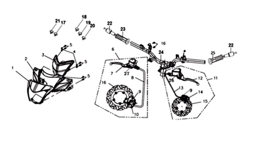 Coperchio sterzo - Volante - Cilindro freno - Disco freno Sym Symphony ST (BK-001C/S-882U) nero/argento