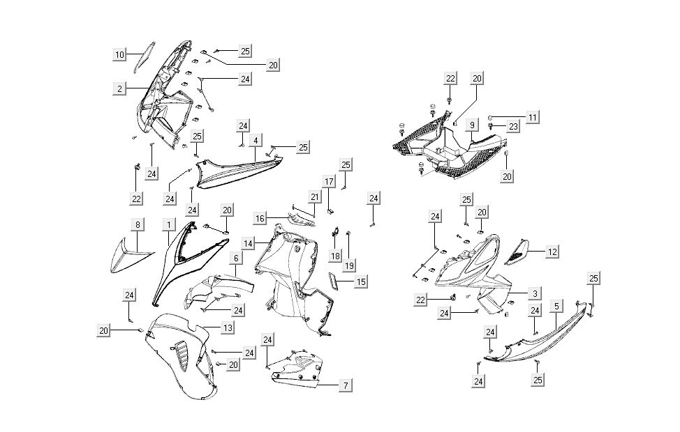 Cappe - Placcatura Kymco Super8 50 4 tempi 2007-2009 Rosso nero