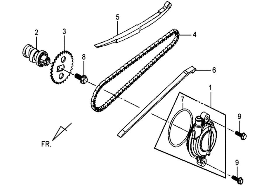 Albero a camme - Catena di distribuzione - Guide catena Sym Mio
