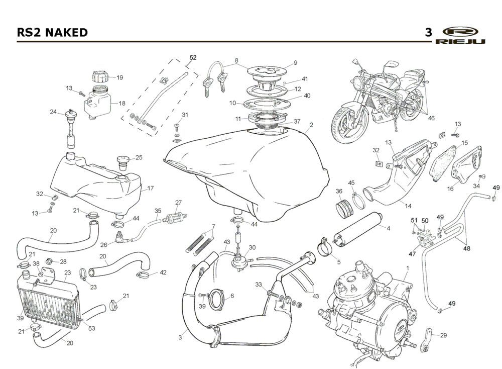 Radiatore - Raffreddamento - Serbatoio - Scarico Rieju Rs2 Naked blue 2005 2 tempi