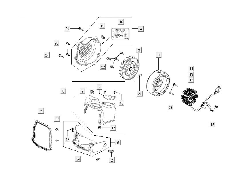 Accensione - Statore - Volano - Tappi di raffreddamento Kymco New Dink 4 tempi grigio scuro