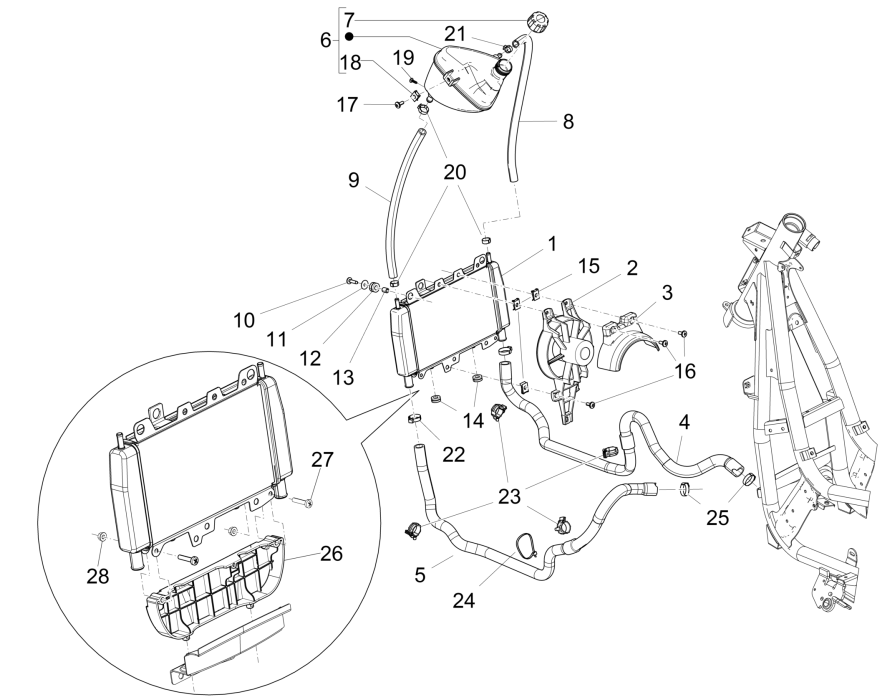 Radiatore - Tubi di raffreddamento - Serbatoio refrigerante Piaggio Beverly 125 RST 4V Euro 3 2010-2015