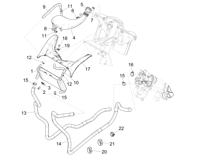 Radiatore - Tubi di raffreddamento - Serbatoio refrigerante Piaggio NRG Power DD 50 2-stroke LC 2007-2017