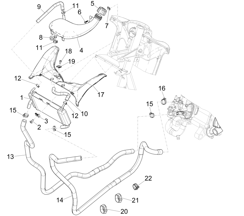 Radiatore - Tubi di raffreddamento - Serbatoio refrigerante Piaggio NRG Power 50 2 tempi LC Euro 4