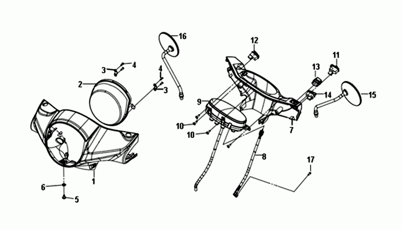 Faro anteriore - Contachilometri - Copriserzi - Specchietti Sym Fiddle III nero opaco (BK-007U/BK-5560S)