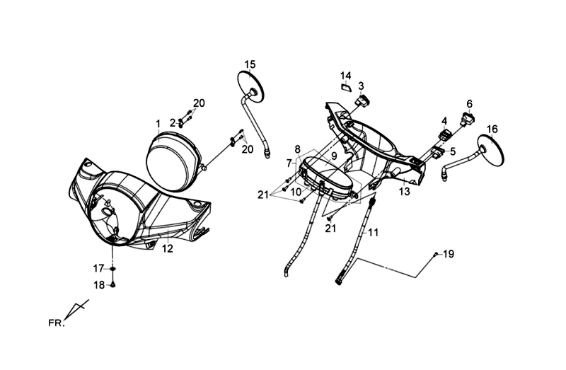 Faro anteriore - Contachilometri - Copriserzi - Specchietti Sym Fiddle III (WH006 BL5560S) bianco nero