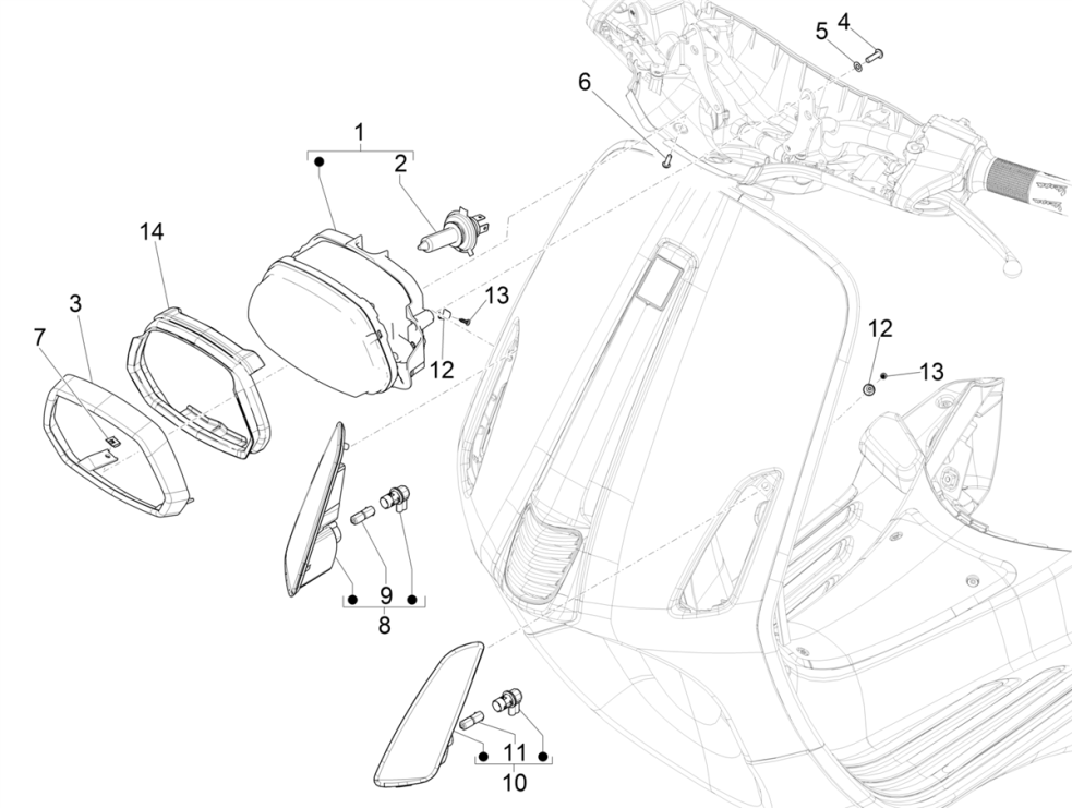 Faro anteriore - Indicatori anteriori Vespa Sprint 50 4 tempi IGET 3V Euro 4