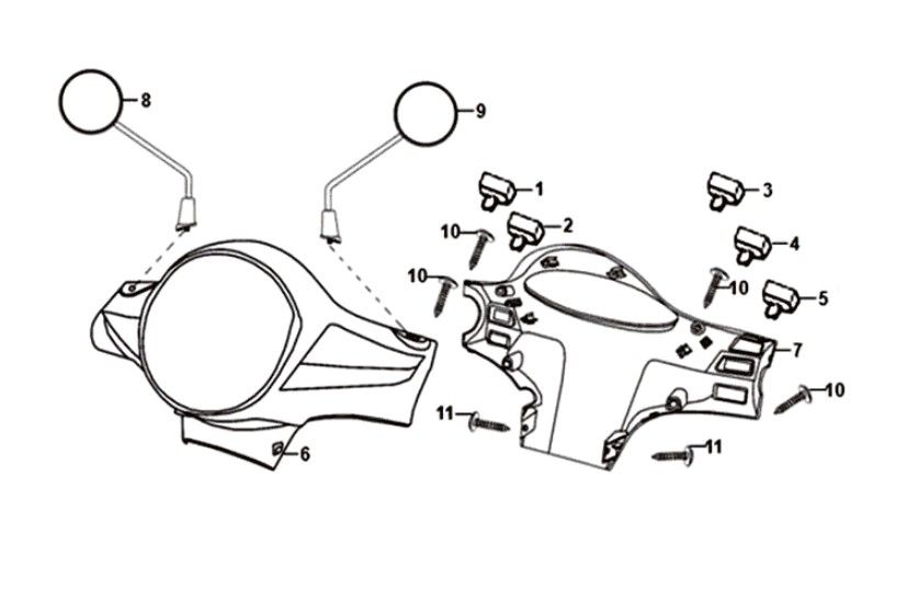 Koplampkap - spiegels - schakelaars Sym Fiddle II Euro 4 Black (BK-5560S)
