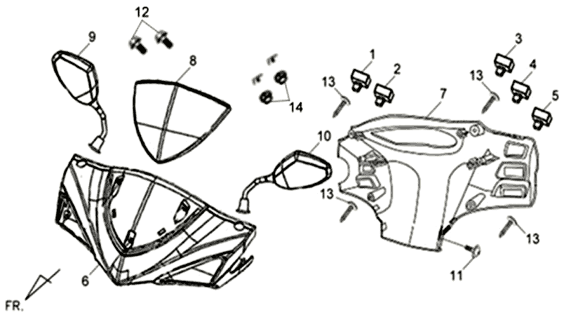 Coperture sterzo - Interruttori dello sterzo - Specchietti Sym Symphony SR (BK5560) neri