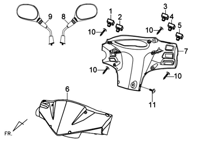 Coperture sterzo - Interruttori dello sterzo - Specchietti Sym Orbit II (GY7450U) grigio opaco