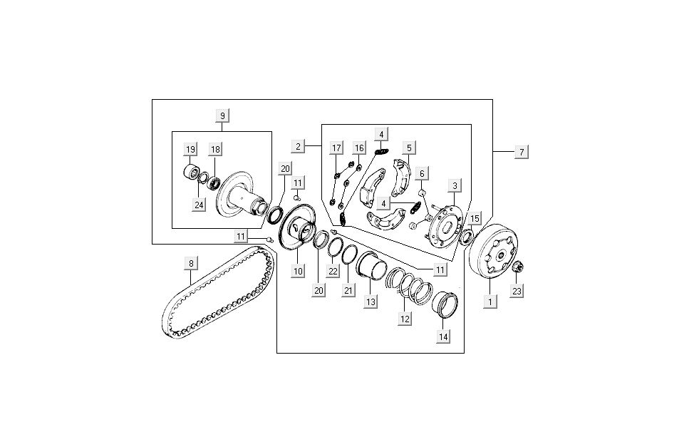 Frizione - Variatore - Cinghia trapezoidale Kymco Super9 50 2 tempi AC nuovo modello argento - nero