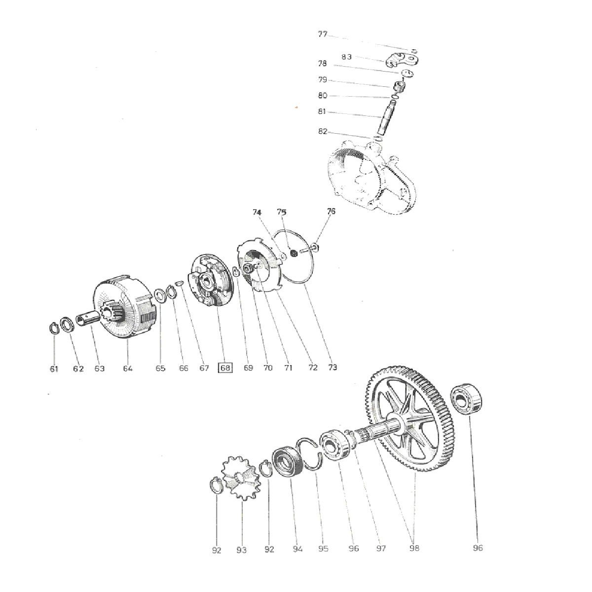Koppeling en aandrijving Puch Maxi