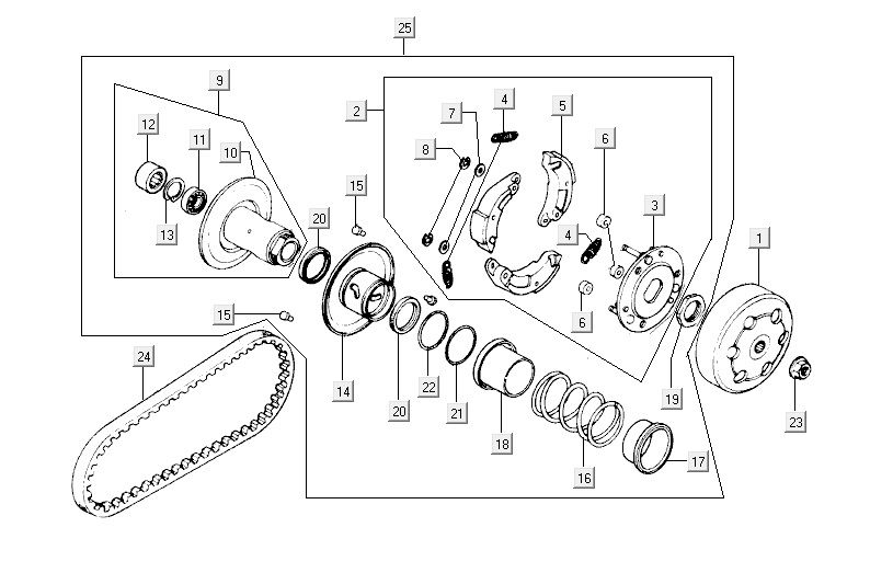 Frizione - cinghia trapezoidale Kymco Super9 50 2 tempi LC vecchio modello nero opaco rosso