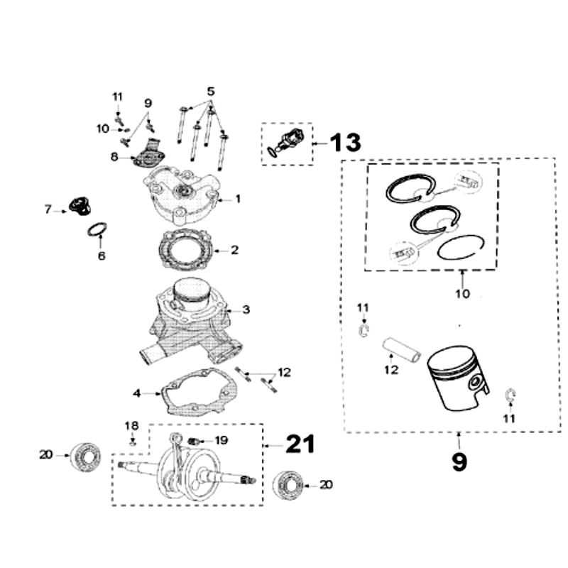 Albero motore - Cilindro - Pistone - Testa cilindro Peugeot Speedfight 3 50 2 tempi LC blu
