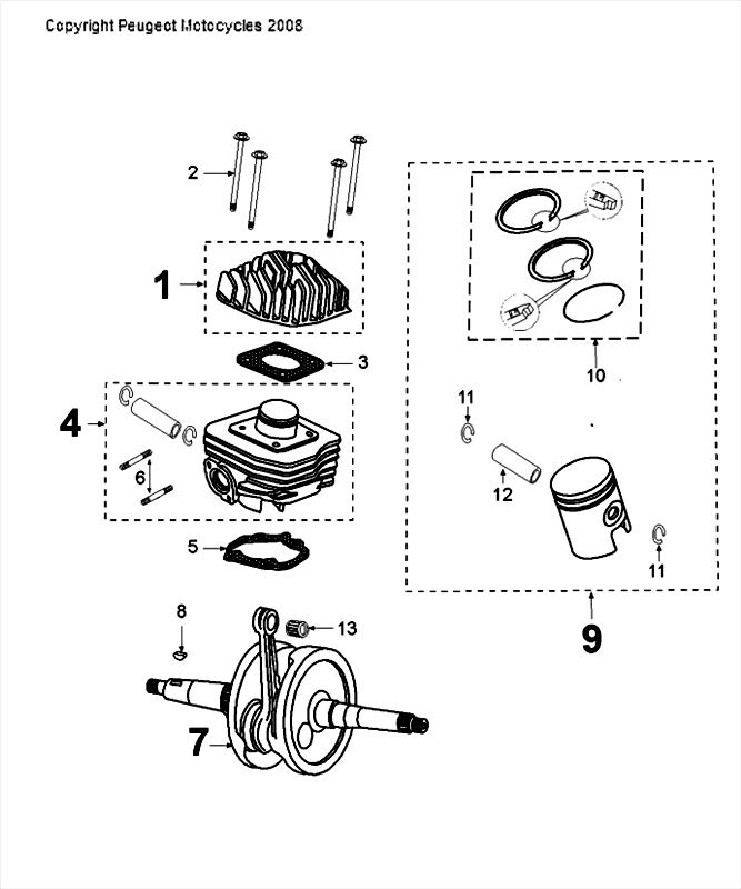 Albero motore - Pistone Peugeot Speedfight 4 50 2 tempi LC nero