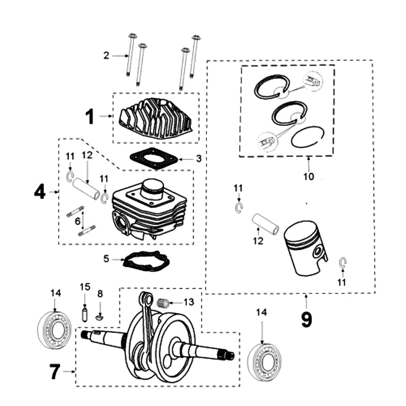 Albero motore - Cilindro (ghisa) - Pistone - Testa cilindro Pulsair Peugeot Ludix 12 nero