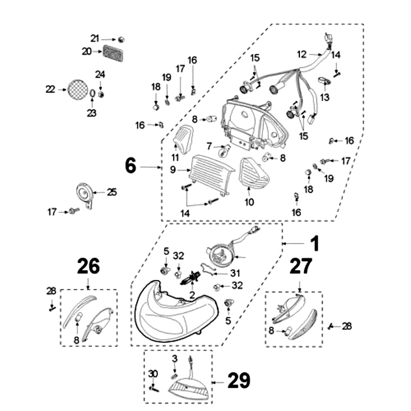 Faro anteriore - Luce posteriore - Indicatori Peugeot V-Clic 50 4 tempi AC rosso