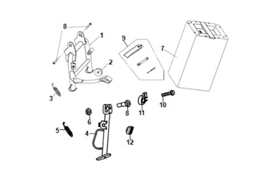Supporto principale - cavalletto laterale - batteria assy Sym E-Fiddle