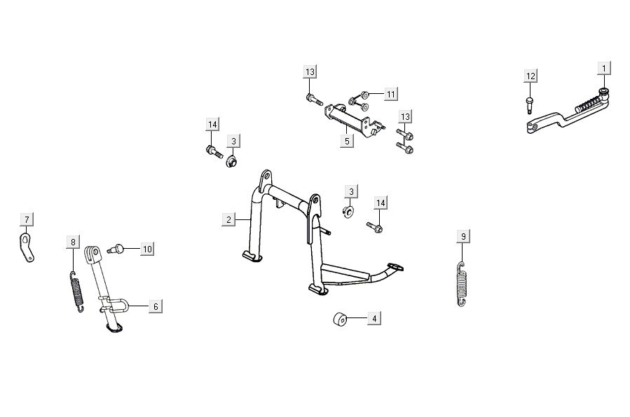 Cavalletto centrale - Cavalletto laterale - Pedale Kickstart Kymco Agility 16'+ 4 tempi argento metallizzato opaco