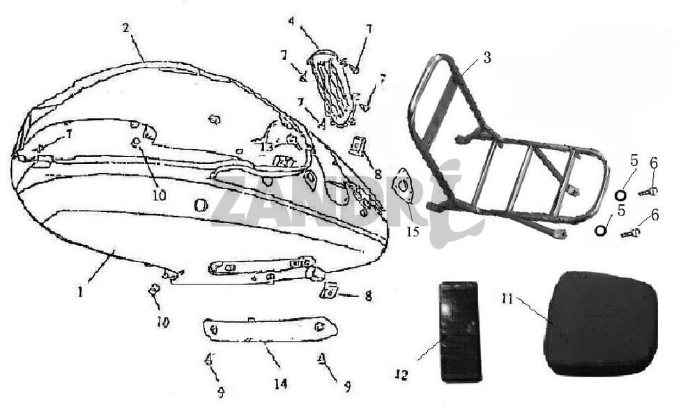 Parabrezza per moto - Portapacchi posteriore BTC Grande Retro GT1 nero crema