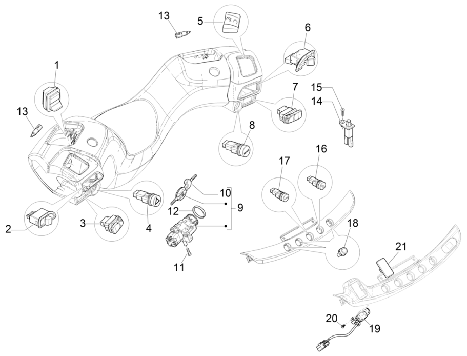 Interruttori - Pulsanti Piaggio MP3 350 Maxi Sport ABS Euro 4 2018-2020