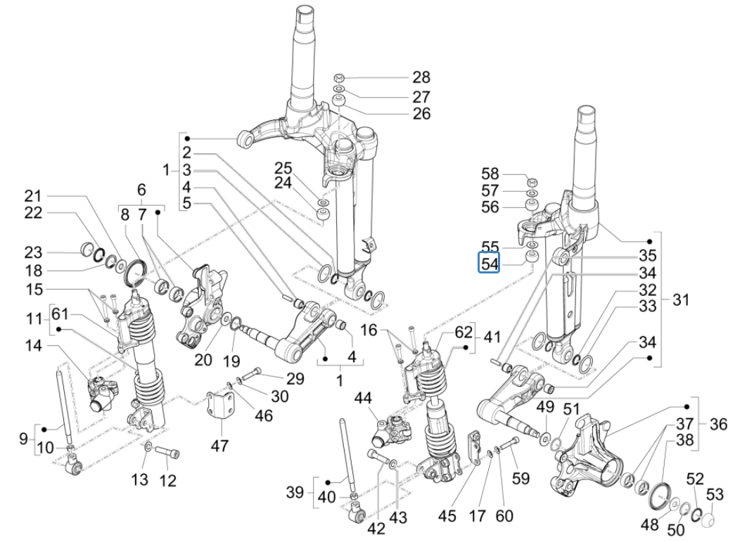 Ricambi forcella anteriore (Mingxing) Piaggio MP3 350 Maxi Sport ABS Euro 4 2018-2020