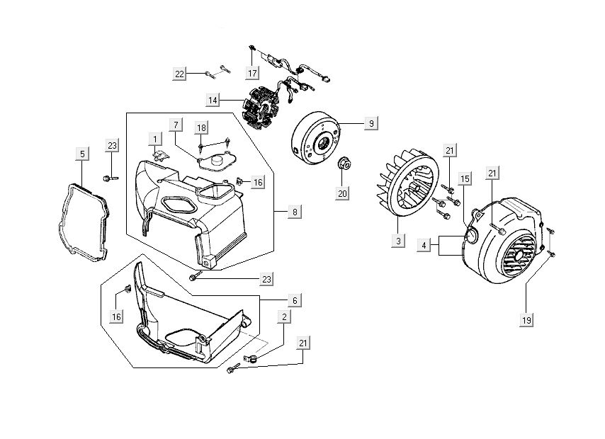 Accensione - statore - volano - cappucci di raffreddamento Kymco Sento 50 4 tempi bianco