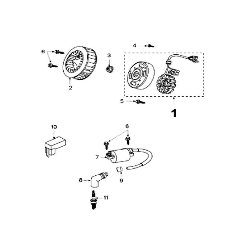 Accensione - Statore - Volano - Bobina di accensione - Candela (senza sensore di rilevamento) Peugeot V-Clic 50 4-stroke AC White