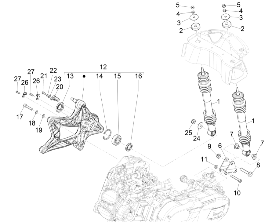 Ammortizzatore Vespa GTS 125 IE ABS Euro 5 2021