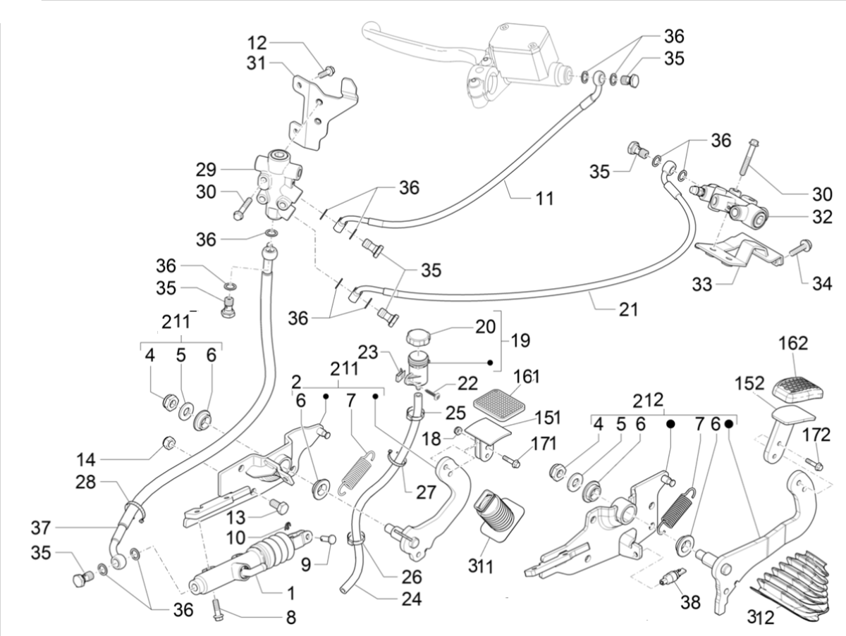 Pompa Freno - Pedale Freno Piaggio MP3 350 Maxi Sport ABS Euro 4 2018-2020