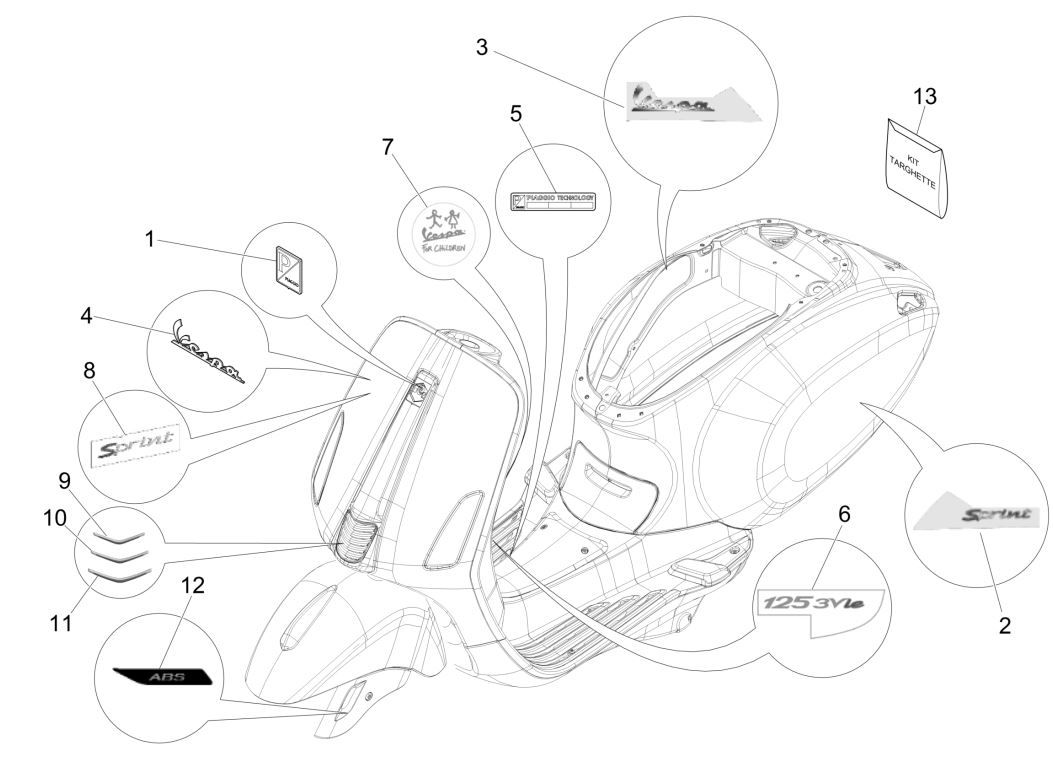 Stemmi - Adesivi - Logo Vespa Sprint 125 3V IE ABS