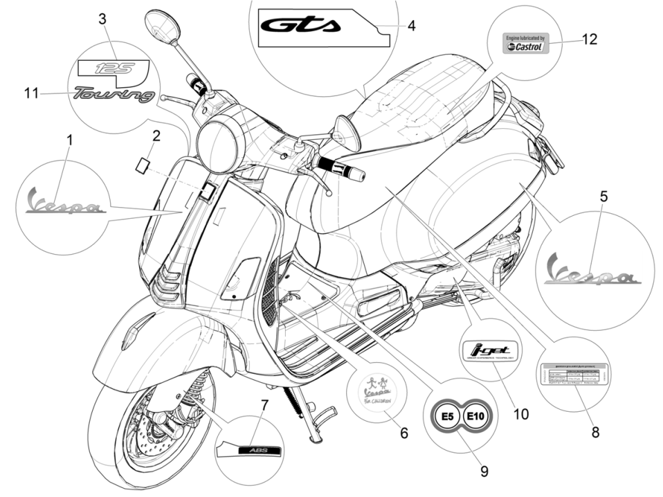 Stemmi - Adesivi - Logo Vespa GTS 125 IE ABS Euro 5 2021