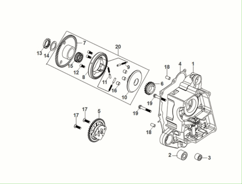 Carter destro - Frizione di avviamento - Pompa olio Sym Fiddle ll Euro 5