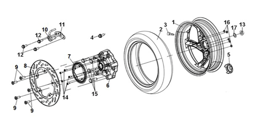 Rear wheel Sym ADX 125i ABS+ TCS E5 2023