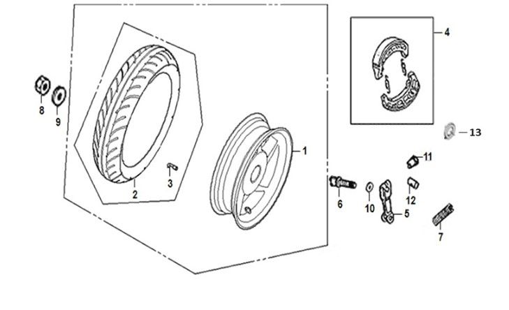 Rear wheel Sym Crox 50 E5