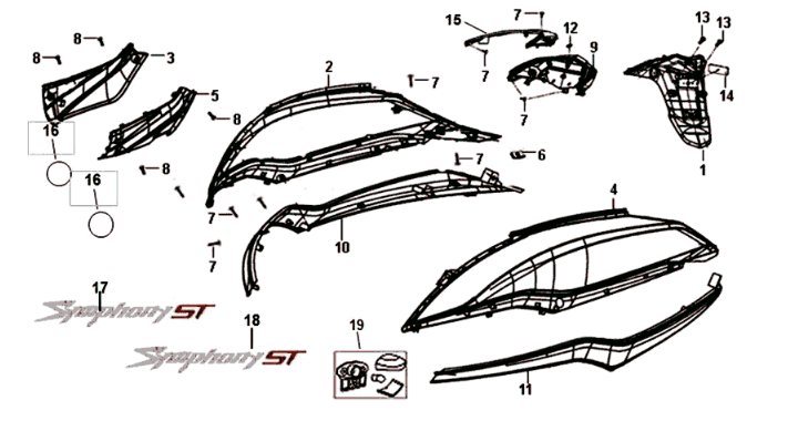 Placcatura Sym Symphony ST 125I E4 nero/rosso (BK-001C/R-010CA)