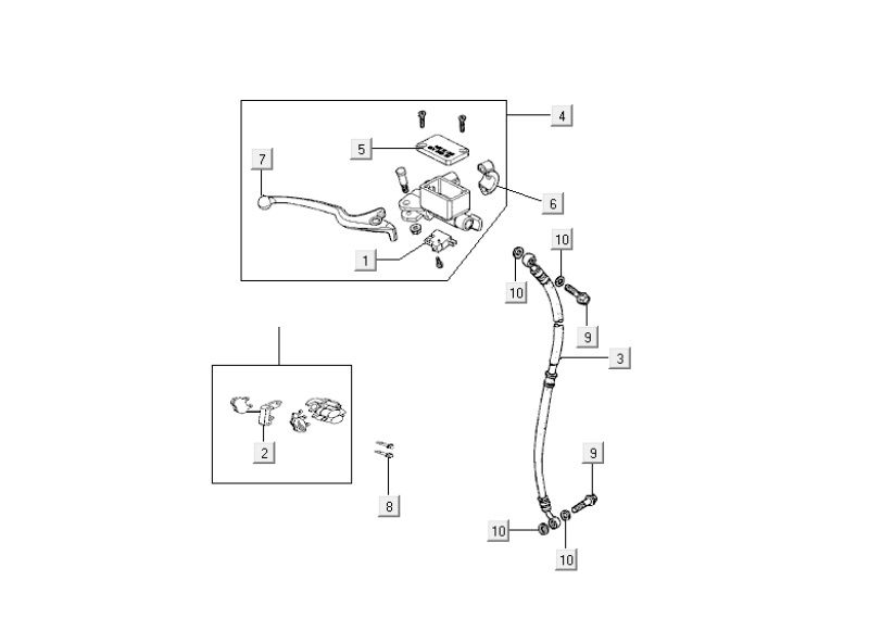 Cilindro del freno - Leva del freno - Tubo del freno - Pinza freno - Pastiglie freno Kymco Carry 50i 4 tempi Euro 4 bianche