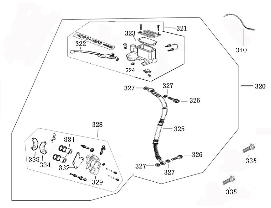 Cilindro del freno - Leva del freno - Tubo del freno - Pinza - Pastiglie freno Benzhou ZN50QT-36 nere