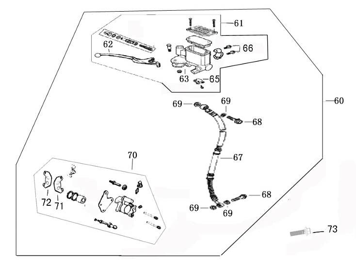 Cilindro del freno - Leva del freno - Tubo del freno - Pinza - Pastiglie freno AGM Retro Extra verdi