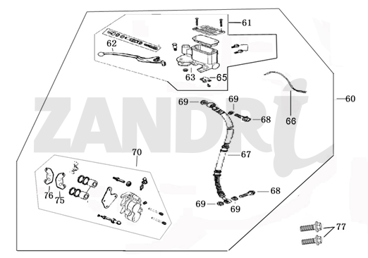 Cilindro del freno - Leva del freno - Tubo del freno - Pinza - Pastiglie freno BTC Riva Sport blu scuro