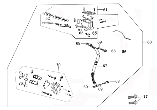 Cilindro del freno - Leva del freno - Tubo del freno - Pinza - Pastiglie freno Vom Riva Sport piatte opache antracite