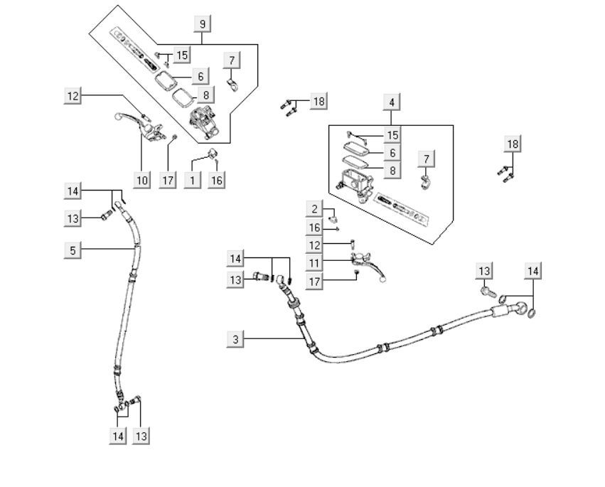 Cilindro del freno - Leva del freno - Tubo del freno Kymco Downtown 300i bianco