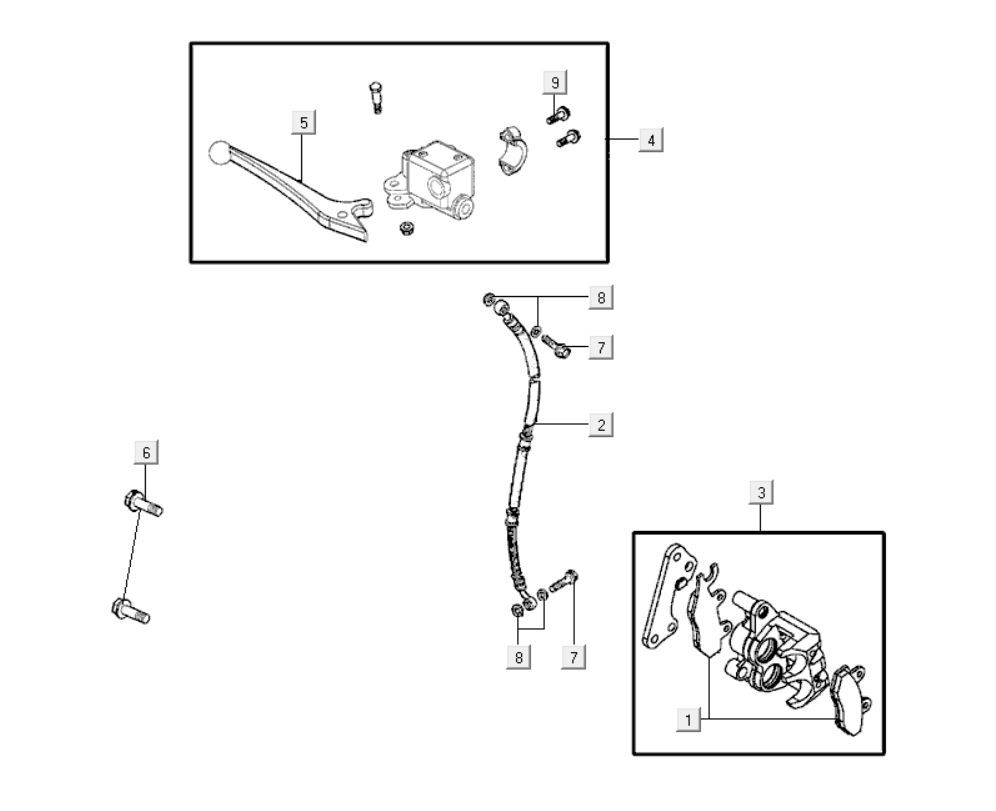 Cilindro del freno - Leva del freno - Tubo del freno - Pinza - Pastiglie freno Kymco K-Pipe 125