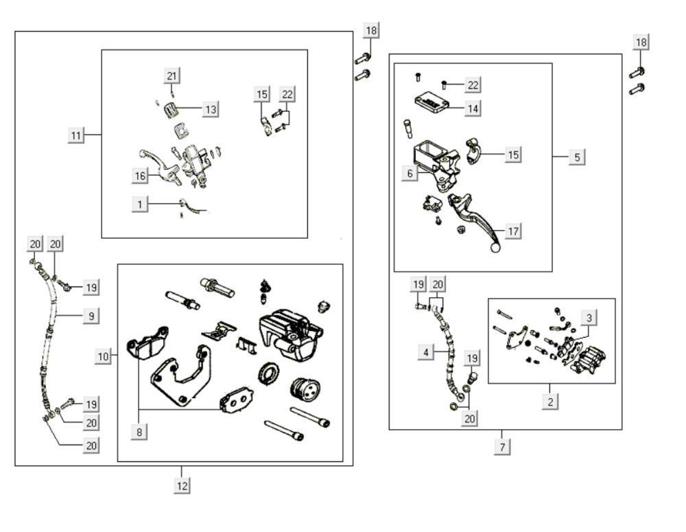 Cilindro del freno - Leva del freno - Tubo del freno - Pinza - Pastiglie freno Kymco Like 200i White