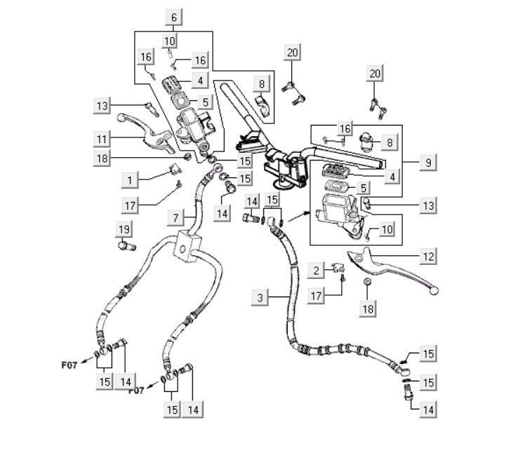 Cilindro del freno - Leva del freno - Tubo del freno Kymco People S 300i