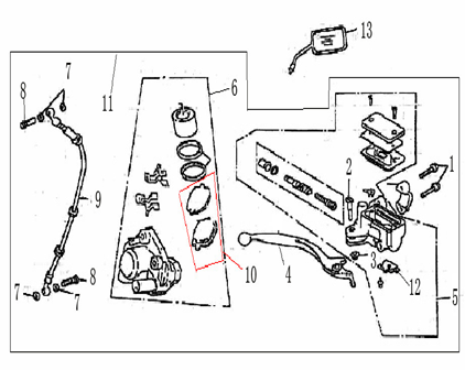 Parti del freno, destra - Specchietto retrovisore Benzhou Retro, bianco
