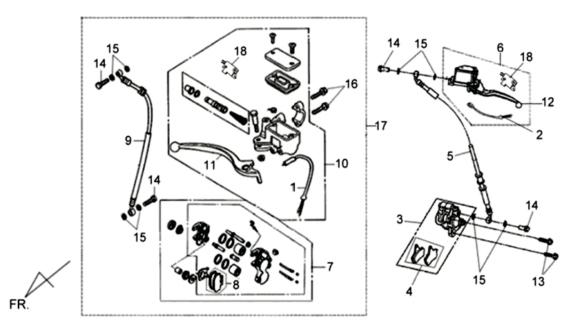 Cilindro del freno - Leva del freno - Tubo del freno - Pinza - Pastiglie freno Sym Symphony SR (BK5560) nere