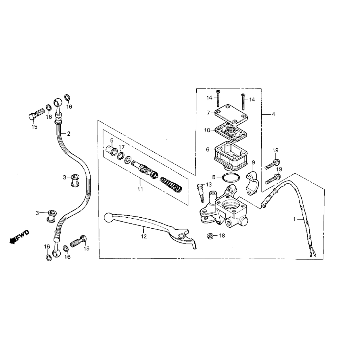 Cilindro del freno - Leva del freno - Tubo del freno Honda MB50/MB80